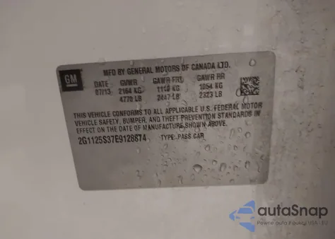 2014 Chevrolet Impala 2Lt z USA, uszkodzony, nr VIN 2G1125S37E9128874